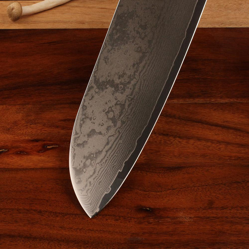 Set di 5 coltelli da cucina <br>Lama damasco <br>Manico in profilo di legno